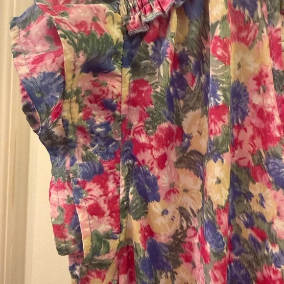 Entro Multicolor Floral Split V neck with Dainty Self Tie Mini Dress - Picture 5 of 13